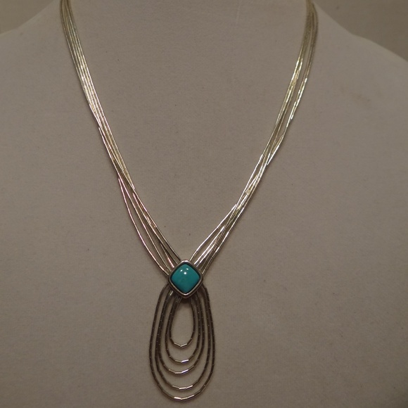 CP 17-21" Liquid Silver Turquoise Necklace - Picture 2 of 8